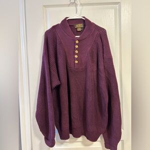 Eddie Bauer Vintage Chunky Knit Henley Sweater – Oversized Burgundy Men’s Large